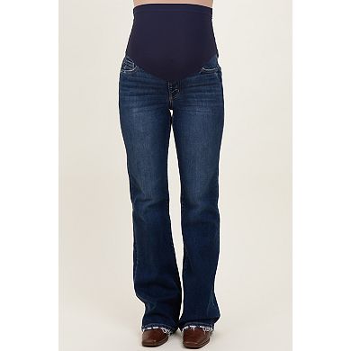 Maternity Dark Wash Frayed Hem Maternity Bootcut Jeans