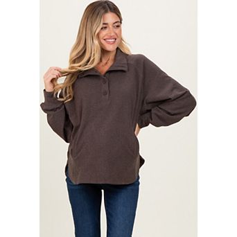 Maternity Brushed Knit Button Collar Pullover