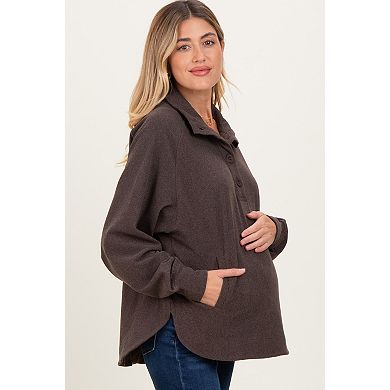 Maternity Brushed Knit Button Collar Pullover