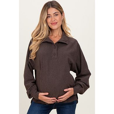 Maternity Brushed Knit Button Collar Pullover