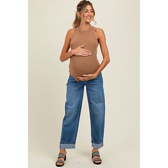 Maternity Rolled Cuffed Barrel Leg Maternity Jeans