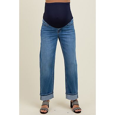 Maternity Rolled Cuffed Barrel Leg Maternity Jeans