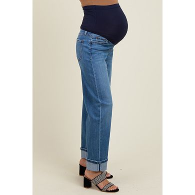 Maternity Rolled Cuffed Barrel Leg Maternity Jeans