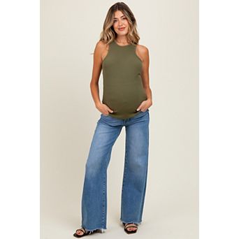 Maternity Raw Hem Super Wide Leg Maternity Jeans