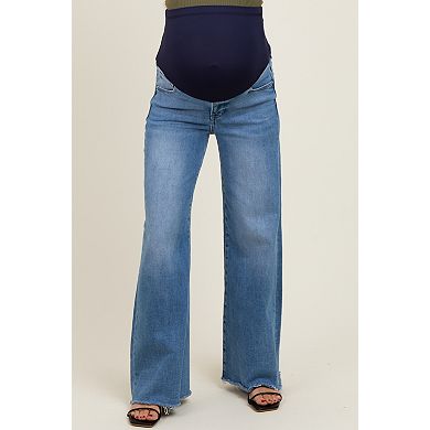 Maternity Raw Hem Super Wide Leg Maternity Jeans