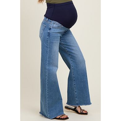 Maternity Raw Hem Super Wide Leg Maternity Jeans