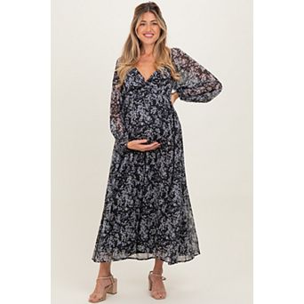 Maternity Floral Chiffon Twisted Front Midi Dress