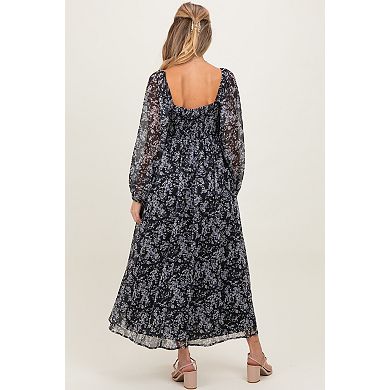 Maternity Floral Chiffon Twisted Front Midi Dress