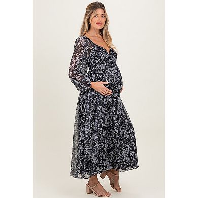 Maternity Floral Chiffon Twisted Front Midi Dress
