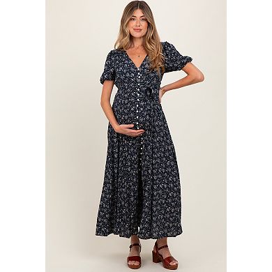 Maternity Floral Button Down Maternity Dress