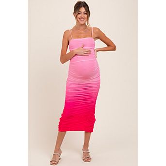 Maternity Mesh Ombre Ruched Midi Dress