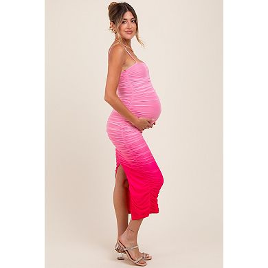 Maternity Mesh Ombre Ruched Midi Dress