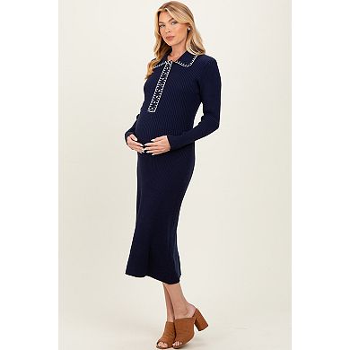 Maternity Contrast Stitch Midi Sweater Dress