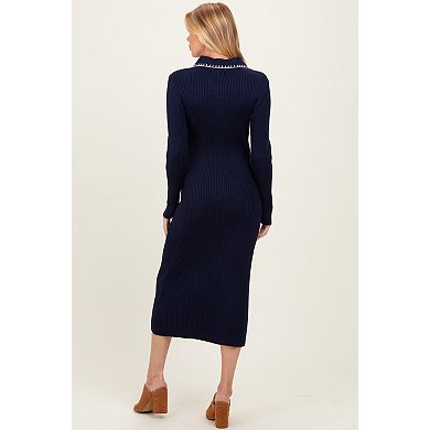 Maternity Contrast Stitch Midi Sweater Dress