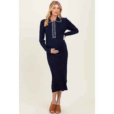 Maternity Contrast Stitch Midi Sweater Dress