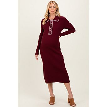 Maternity Contrast Stitch Midi Sweater Dress