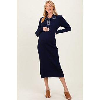 Maternity Contrast Stitch Midi Sweater Dress
