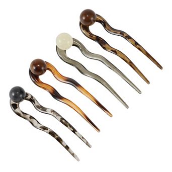 4 pc Grace U-shaped Hair Pins Hairdo Clip for Women 5.12"x1.42"x0.59", Amber Coffee Gray Umber
