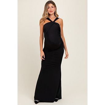Maternity Twist Front Ruched Maxi Dress