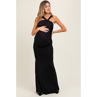 Maternity Twist Front Ruched Maxi Dress