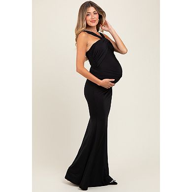 Maternity Twist Front Ruched Maxi Dress