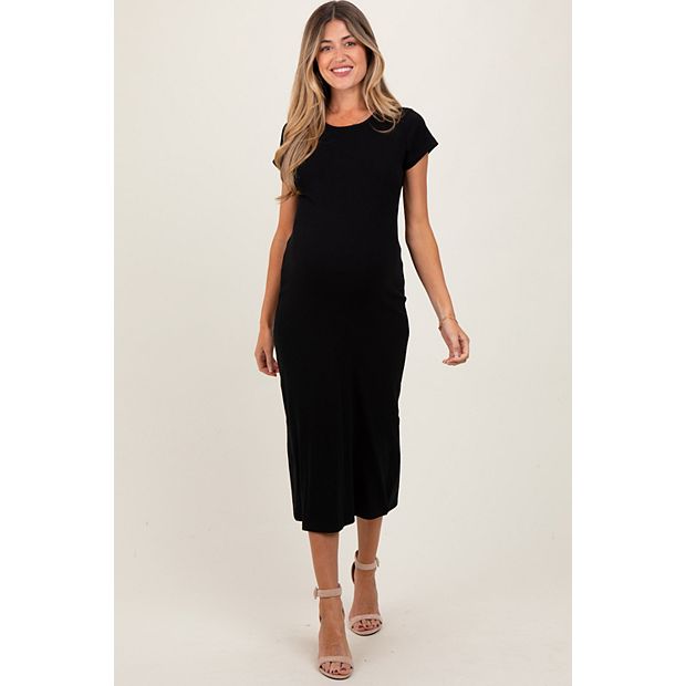 PinkBlush Black Basic Crewneck Maternity Midi Dress Large