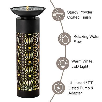 Glitzhome 35.75''H Patio Water Fountain, Oversized Metal Cutout Pattern Outdoor Fountain