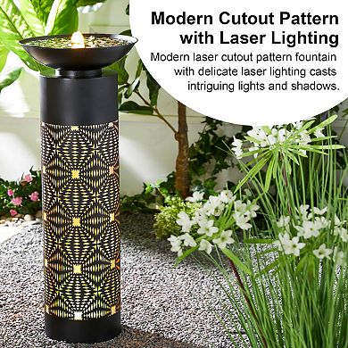 Glitzhome 35.75''H Patio Water Fountain, Oversized Metal Cutout Pattern Outdoor Fountain