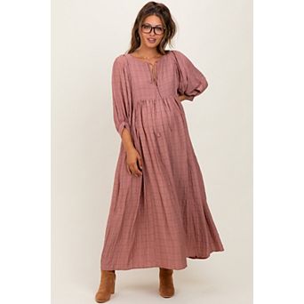 Maternity Plaid Front Tie Cutout Midi Dress