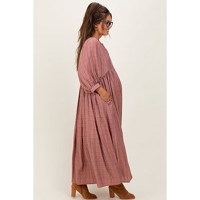 Maternity Plaid Front Tie Cutout Midi Dress