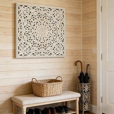 White Square Shape Handcrafted Wooden Wall Decor 36"x36"