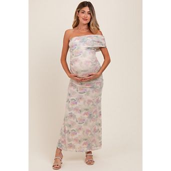 Maternity One Shoulder Ruched Maxi Dress