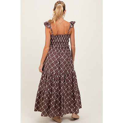 brown mini strapless dress Women Brown Printed Flared Maternity Dress – Nayo Clothing main image 1