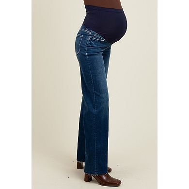 Maternity Raw Hem Slim Wide Leg Maternity Jeans