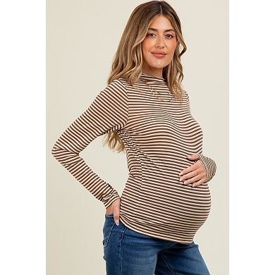 Maternity Striped High Neck Long Sleeve Top