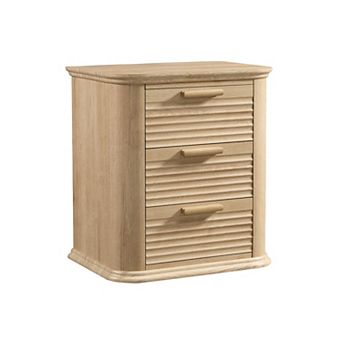 Modern 22" Wide Fluted Wood Nightstand with Charging Station and 3 Drawers