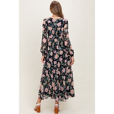 Maternity Floral Chiffon Bow Tie Front Maxi Dress