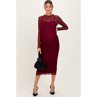 Maternity Lace Overlay Fitted Midi Dress