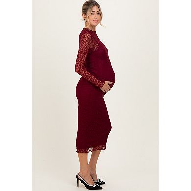 Maternity Lace Overlay Fitted Midi Dress