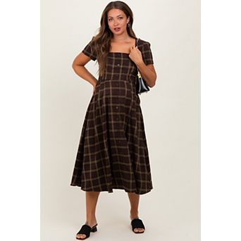 Maternity Plaid Button Down Midi Dress