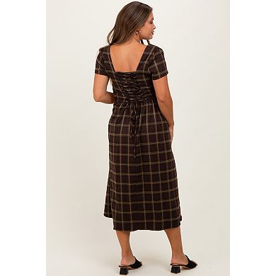 Maternity Plaid Button Down Midi Dress