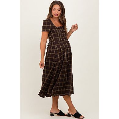 Maternity Plaid Button Down Midi Dress