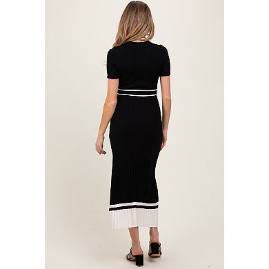 Maternity Ribbed Knit Pleated Midi Dress