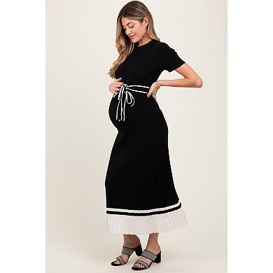 Maternity Ribbed Knit Pleated Midi Dress