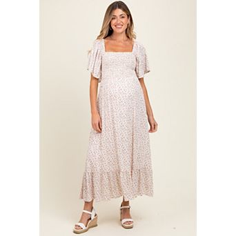 Maternity Multi Ditsy Floral Smocked Midi Dress