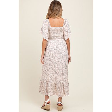 Maternity Multi Ditsy Floral Smocked Midi Dress