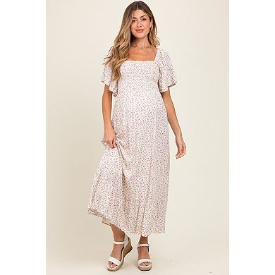 Maternity Multi Ditsy Floral Smocked Midi Dress