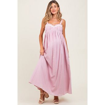 Maternity Pink Sweetheart Neckline Open Back Maxi Dress