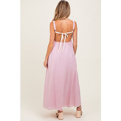strapless open back dress White Lace Bodice Cutout Tie Back Maternity Maxi Dress