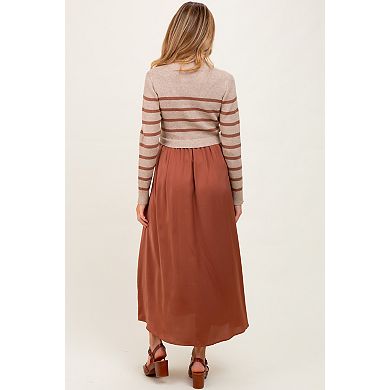 Maternity Striped Contrast Sweater Top Maxi Dress